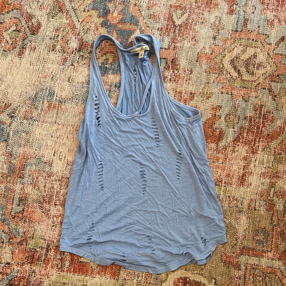 Express Light Blue Distressed Tank Top